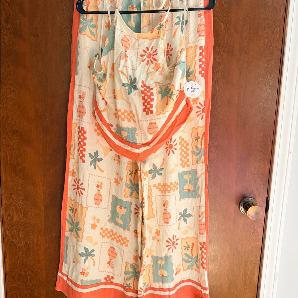 Boho Cream & Coral Printed 2 Piece Pants/Top